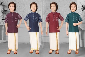 Conjunto de Kurta y Dhoti de Algodón para Niños, Ropa Étnica Tradicional India, Corte Regular Informal, Largo hasta el Tobillo, para Todas las Temporadas, Sin Arrugas - Product Image 2