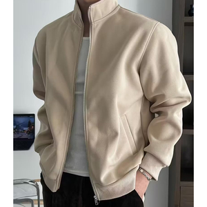 New Design Black Fleece <b>Jackets</b> with Stand Collar Zipper Closure Casual Knitted Polyester Solid Color Regular Fit Autumn Wear - Product Image 6
