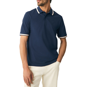 Chemise Homme Bleu Marine à Manches Courtes en Piqué de Nylon Coupe Droite Style Décontracté Boutonnée Tricotée Respirante Unie Brodé - Product Image 1