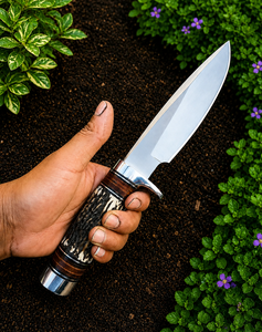 Cuchillo Bowie Estilo Randall Hecho a Mano |   Cuchillo con mango de cuerno, hoja de acero inoxidable y guardacuchillo de latón |   Cuchillo de hoja fija |   Cuchillo único | - Product Image 1