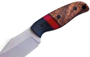 Cuchillo de acero inoxidable satinado de primera calidad con hoja de punta curva, herramienta multiusos resistente para campamento, mango híbrido de madera y resina - Product Image 6
