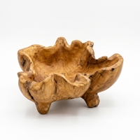 Bol décoratif traditionnel en bois de teck, plateaux à fruits naturels sur pied, jardinière de luxe balinaise artisanale haut de gamme pour la maison