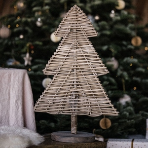 Handmade Woven Rattan <b>Christmas</b> <b>Tree</b> Tabletop Decorative Featuring Layered Tiers And A Wooden Base Rustic Holiday Accent - Product Image 6