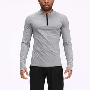 Men's <b>Long</b> <b>Sleeve</b> Stand Collar Quick Dry Compression Shirt Solid Gray Slim Fit Sporty Knitted Polyester <b>Top</b> - Product Image 2