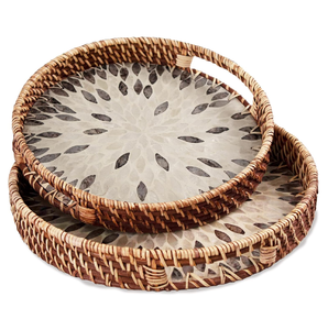 Plateau de service en rotin et nacre à bas prix, plateaux de rangement ronds, plateau en nacre de qualité supérieure - Product Image 3