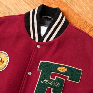 Found Men's Red Varsity <b>Jacket</b> With Embroidered <b>Patches</b> And Leather Sleeves Preppy Style Autumn Wear - Product Image 5