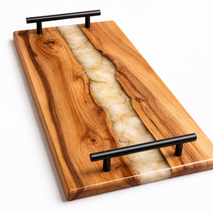 Nouvel arrivage : Plateau en bois avec incrustation de résine bleue, plateau de service en bois d'acacia de qualité supérieure, produit très demandé en vente depuis l'Inde - Product Image 5