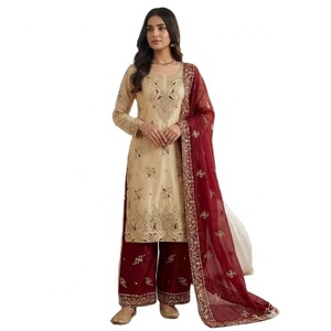 Presentamos la Nueva Colección de Diseñador Moderno GMY SILK, Conjunto de Salwar Kameez con Bordado Intenso, Secado Rápido y Trabajo de Lentejuelas, Top, Pantalón y Dupatta - Product Image 1