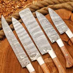 Couteaux faits main avec kit en cuir, ensemble de couteaux de cuisine, couteau de chef, couteau utilitaire, couteau à éplucher les fruits, 5 pièces, utilisation professionnelle OEM OBM, respectueux de l'environnement - Product Image 5