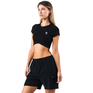 T-shirt court à ourlet asymétrique pour femme, manches courtes, coupe ajustée, tissu léger, sportif, décontracté, pour la gym, l'entraînement, vêtements de sport - Product Image 3