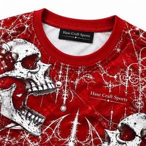 Camiseta de Manga Corta con Estampado de Calavera Gótica Roja para Hombre, Cuello Redondo, Impresión Digital - Product Image 5