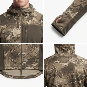 OEM <b>Men's</b> Adults Heavyweight Grid Fleece Merino Blend <b>Camo</b> Performance Breathable Moisture-Wicking Hunting Half-Zip <b>Hoodie</b> - Product Image 4