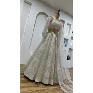 Lehenga Choli Tradicional China para Fiesta, Color Blanco, Talla M, con Elegante Trabajo de Hilo - Product Image 2