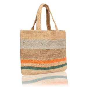 Sac fourre-tout d'été tendance en jute écologique 2026, sac à main en jute rayé, sac de plage en jute, vente en gros pour femmes - Product Image 3