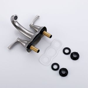 Rubinetto per Lavabo Bagno in Nichel Spazzolato da 4 Pollici con 2 Maniglie e Scarico a Scomparsa, Rubinetto per Vasca e Doccia - Product Image 6