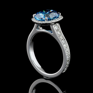 IGI Certified Vivid Blue Lab Grown <b>Cushion</b> Cut Diamond Halo Engagement <b>Ring</b> 10K 14K 18K Gold 925 935 Silver Fine Jewelry - Product Image 4