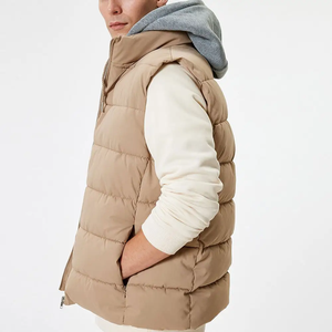 Gilet matelassé beige à capuche pour homme, en polyester, fermeture éclair intégrale, sans manches, chaud, coupe-vent, respirant, de haute qualité, pour l'hiver - Product Image 2