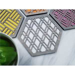 Modern Geometric Wood <b>Trivets</b> Colorful Hexagon Wooden Hot Pad Table Coasters Laser Cut Heat Insulation Mat Wooden <b>Trivets</b> Mats - Product Image 1