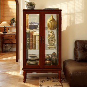 Vetrina Illuminata con Ripiani Regolabili e Pannello Posteriore a Specchio, Porte in Vetro Temperato, Credenza Illuminata per Porcellane - Product Image 1