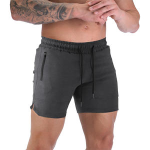 Shorts tricotés gris foncé pour hommes, à séchage rapide, avec cordon de serrage à la taille et poches zippées, style décontracté - Product Image 1