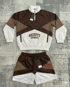 ชุดเซ็ตเสื้อแจ็คเก็ตและกางเกงขาสั้น Rexfit Sports สำหรับผู้ชาย ผ้าไนลอนกันลม ซิปเต็มตัว เหมาะสำหรับฤดูร้อน ชุดวอร์ม ขายส่ง - Product Image 1