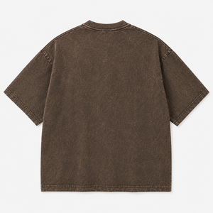 T-shirt Streetwear Oversize Marron Vintage Épais Délavé à l'Acide Coupe Boxy 100% Coton Respirant - Product Image 2