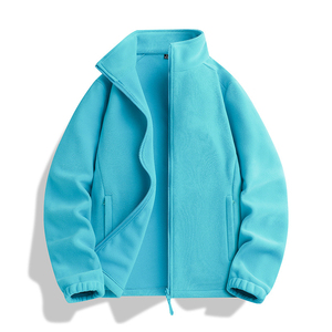 Chaqueta de Forro Polar Naranja para Hombre, Cuello Alto, Cierre Completo, Ropa de Abrigo Informal para Otoño, Corte Regular, Color Sólido, Material de Poliéster - Product Image 5