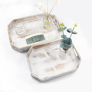 Bandeja decorativa de madera hecha a mano bandeja de madera de pino octogonal de lavado blanco de alta calidad con asas restaurante Hotel uso bandejas personalizadas - Product Image 6