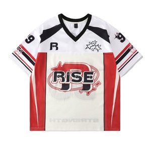 Camiseta de Fútbol Americano Retro para Hombre y Jóvenes, con Logotipo Personalizado, 100% Poliéster, Cuello en V, Transpirable, Estilo Urbano, Corte Holgado - Product Image 1