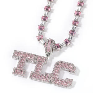 TIC Letter <b>Pendant</b> Solid Rose Gold Plated Moissanite <b>Emerald</b> Cut 925 Silver Hiphop Jewelry Colour Stones Diamond <b>Pendant</b> - Product Image 2