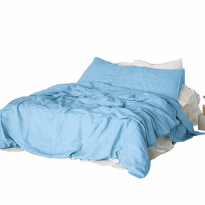 Parure de lit 100 % lin imprimée bleue, respirante, tissée, style moderne, toutes saisons, usage domestique, 400 fils, écologique, résistante à l'eau - Product Image 1