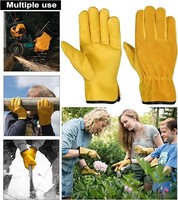 Gants de travail de jardin en cuir jaune, résistants aux coupures, ambidextres, à manchette droite, à enfiler, équipement de protection