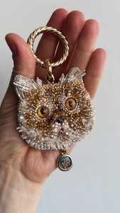 Custom Beaded Cat Portrait Keychain, Embroidered Pet <b>Bag</b> <b>Charm</b> - Product Image 2
