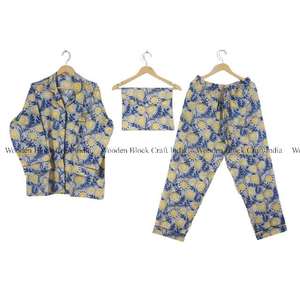 Conjunto de Pijama de Algodón 100% Hecho a Mano en India, Estampado Floral, Pantalones y Camisa Ultra Cómodos, Unisex, para Dormir en Casa, Ropa de Dormir de Verano - Product Image 6