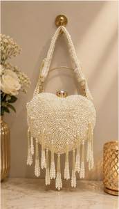 Indian Handcrafted Wooden <b>Heart</b> Shape Silk Clutch Evening Bridal Party Fashion Casual Luxury Gift - Product Image 2