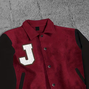 <b>Men</b> Red <b>Suede</b> Varsity <b>Jacket</b> With Black Sleeves And Letter J Embroidery Preppy Style Autumn Wear - Product Image 6