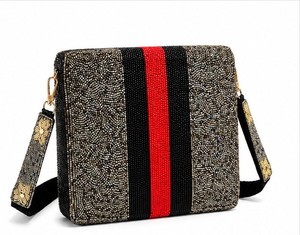 Elegant Beaded Cross-Body Bag Women Striped Red Black Fashion Party Handbag <b>Square</b> Shape Single Strap - Product Image 3