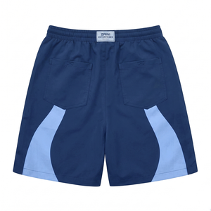 Pantalones Cortos Cortavientos Premium de Poliéster/Nylon de 160 g/m², Azul Marino/Azul Cielo, Paneles Curvos, Cierre con Cordón, Cintura Media, Casuales - Product Image 2