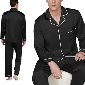 ชุดนอนผ้าไหมผู้ชาย แขนยาว สีพื้น คุณภาพสูง ชุดนอนผ้าไหมเนื้อนุ่มสำหรับผู้ชาย - Product Image 3