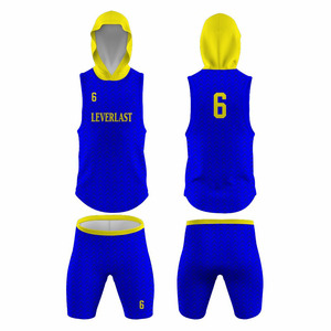 Leverlast Blue Yellow Hooded Compression Sportswear Set Number 6 Customized <b>Jersey</b> and <b>Shorts</b> for Flag Football - Product Image 1