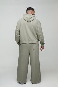 Ensemble de survêtement gris personnalisé pour homme, sweat à capuche zippé, pantalon à jambes larges, streetwear assorti, tenue de sport décontractée en deux pièces - Product Image 4