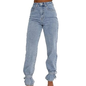 Pantalon décontracté taille haute classique à poches, coupe large, en jean respirant pour femme, style cargo, OEM - Product Image 5