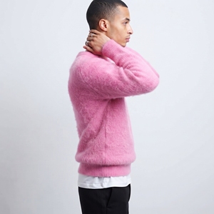 Suéter de Mohair Cepillado para Hombre, Invierno 2026, con Logotipo Personalizado, Cuello Redondo, Color Rosa, Talla Grande, Tejido Jacquard, Colores y Logotipo Personalizables - Product Image 3