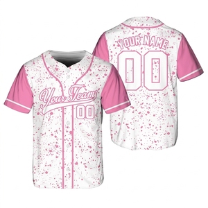 Maillot de baseball personnalisé à pois roses avec nom et numéro, uniforme sublimé pour adultes, vêtements de sport respirants à manches courtes unisexes - Product Image 1