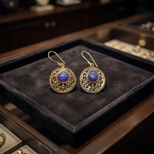 Natural <b>Lapis</b> <b>Lazuli</b> Brass Earrings | Handmade Gemstone Earrings | Wholesale Brass Jewelry for Women - Product Image 3