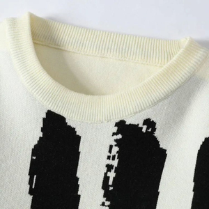 Pull en tricot à col rond pour homme avec imprimé lettres blanches, coupe classique, style vintage, vêtement décontracté d'automne, sweat-shirt pour homme - Product Image 3