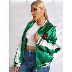Servicio OEM, Chaqueta Bomber de Satén Transpirable de Manga Larga para Mujer, Chaqueta Varsity de Béisbol de Satén con Mangas Completas - Product Image 4