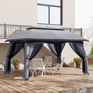 Modern 10x13 ft Patio Gazebo <b>Canopy</b> with Vented <b>Roof</b> and Netting Dark Gray Aluminum Pole Outdoor Garden Furniture Shelter - Product Image 2