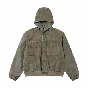 Veste à capuche en toile personnalisée OEM 2026, effet vieilli et délavé - Product Image 1