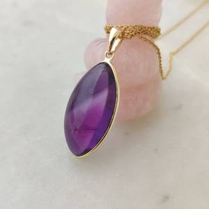 Natural Amethyst Marquise Cut 14K Gold Pendant 12x24MM Fine Fashion Gemstone Jewelry For Women Premium Amethyst Gold Pendant - Product Image 6